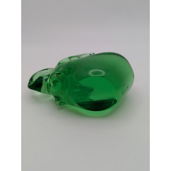Emerald Green Art Glass Bunny Paperweight Figurine Bubbles Polish Bottom 4” - Picture 4 of 8